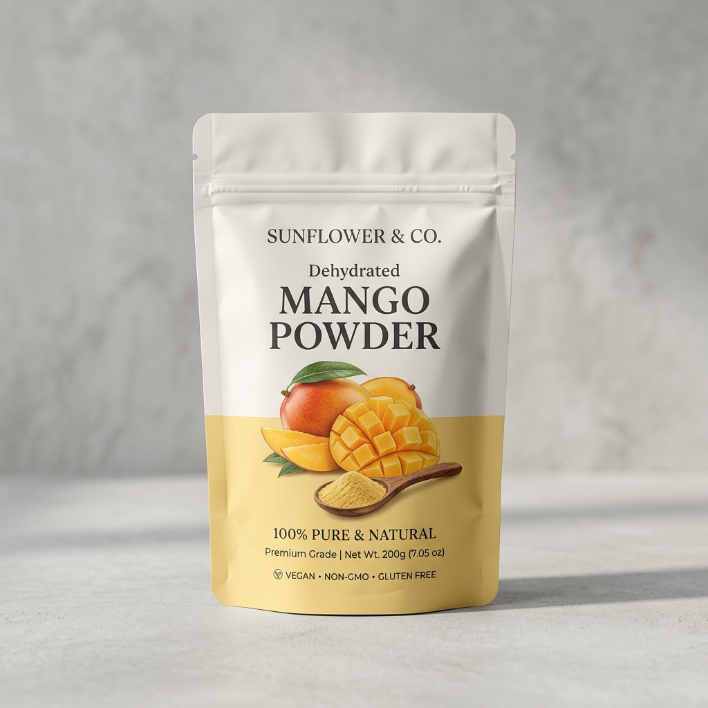 Custom Branded Dehydrated Mango Powder Pouch Artwork